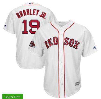 Men's Boston Red Sox Jackie Bradley Jr. Majestic White 2018 World Series Champions Team Logo Player Jersey