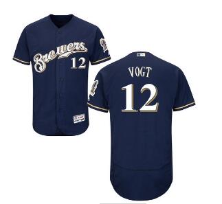 Milwaukee Brewers #12 Stephen Vogt Navy Blue Flexbase Authentic Collection Stitched MLB Jersey