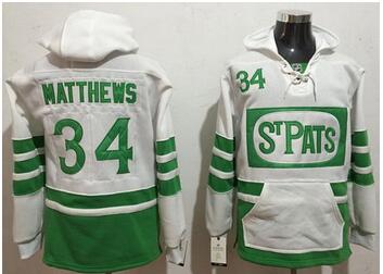 Maple Leafs #34 Auston Matthews White Green St. Patrick's Day Pullover NHL Hoodie
