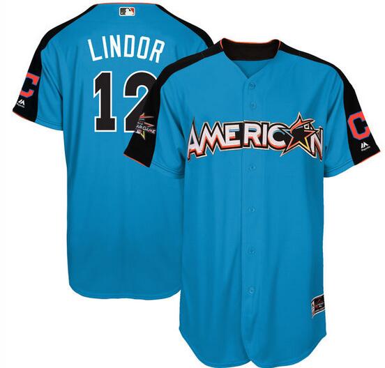 Men's American League Francisco Lindor Majestic Blue 2017 MLB All-Star Game Authentic Home Run Derby Jersey