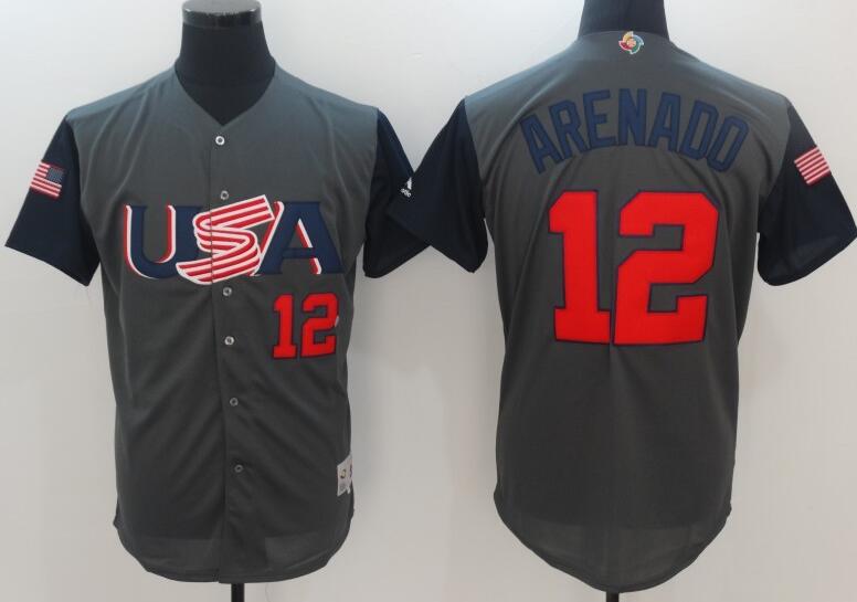 12 Nolan Arenado grey men 2017 World Baseball Classic Team Jersey