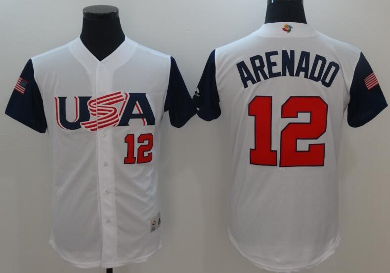 12 Nolan Arenado white men 2017 World Baseball Classic Team Jersey