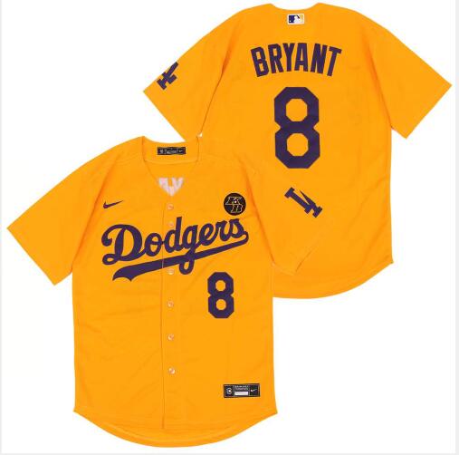 Men's Los Angeles Dodgers Yellow/Gold  Kobe Bryant  Stitched MLB Cool Base Nike Jersey
