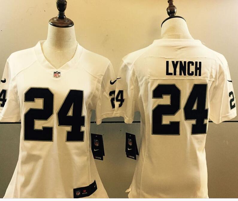 Women Oakland Raiders 24 Marshawn Lynch Jersey White