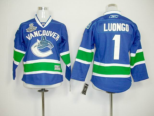 2011 Stanley Cup Vancouver Canucks #1 LUONGO blue NHL Kids Jerseys