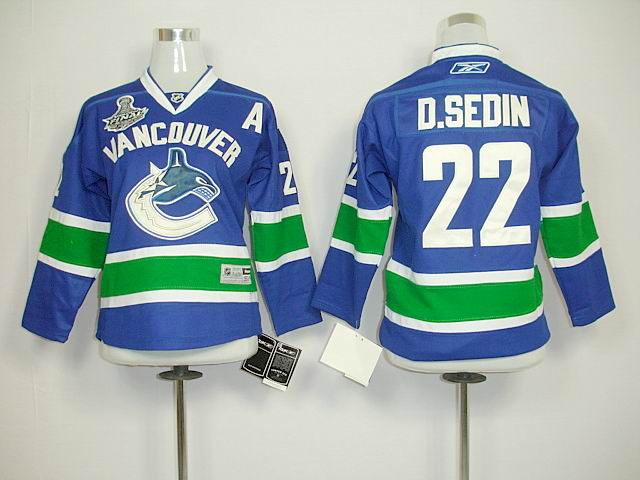2011 Stanley Cup Vancouver Canucks #22 D.SEDIN blue NHL Kids Jerseys