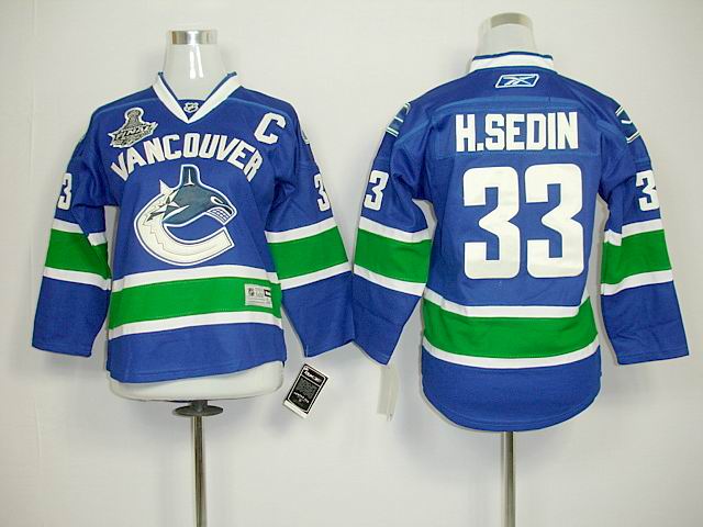 2011 Stanley Cup Vancouver Canucks #33 H.SEDIN blue NHL Kids Jerseys
