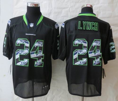 2013 New Nike Seattle Seahawks 24 Lynch Lights Out Black Elite Jerseys