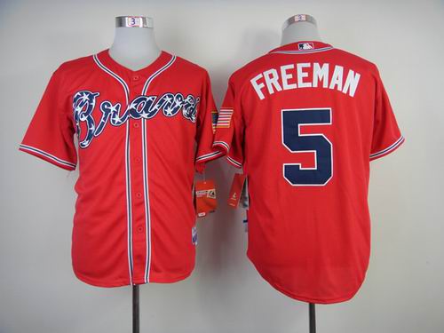 2014  Atlanta Braves 5 Freddie Freeman Red men baseball mlb Jerseys