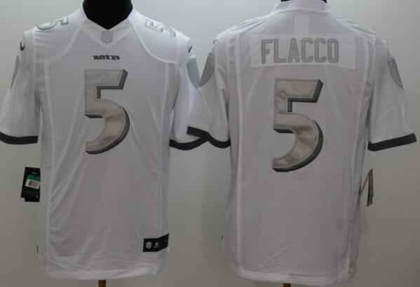 2014 New Nike Baltimore Ravens 5 Flacco Platinum White Limited Jerseys