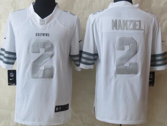 2014 New Nike Cleveland Browns 2 Manziel Platinum White Limited Jerseys