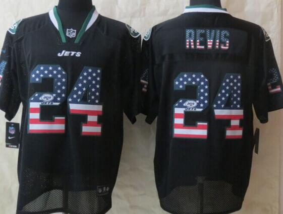 2014 New Nike New York Jets 24 Revis USA Flag Fashion Black Elite Jerseys