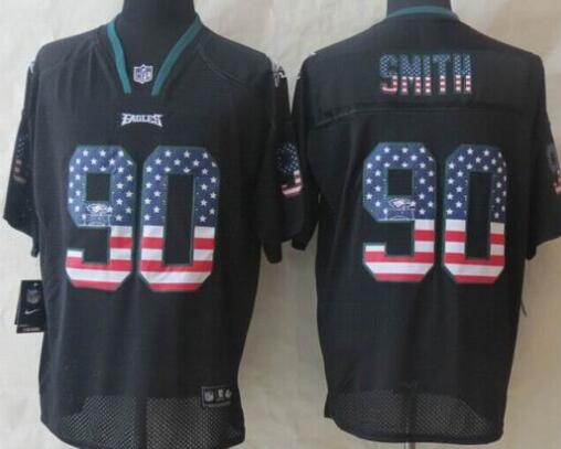 2014 New Nike Philadelphia Eagles 90 Smith USA Flag Fashion Black Elite Jerseys