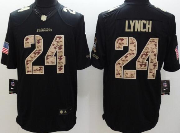 2014 New Nike Seattle Seahawks 24 Lynch USA Flag Fashion Black limited Jerseys