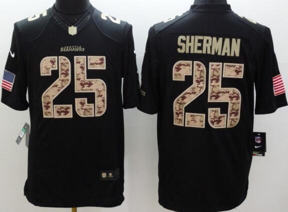 2014 New Nike Seattle Seahawks 25 Sherman USA Flag Fashion Black limited Jerseys