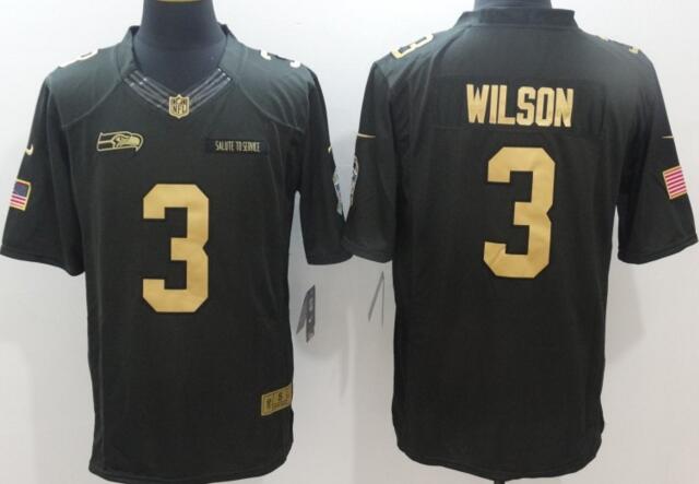 2014 New Nike Seattle Seahawks 3 Wilson USA Flag Fashion Black gold number men Jerseys