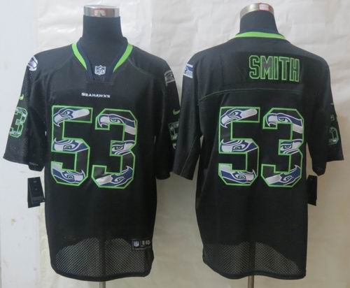 2014 Nike Seattle Seahawks 53 Smith Lights Out Black Stitched Elite Jerseys