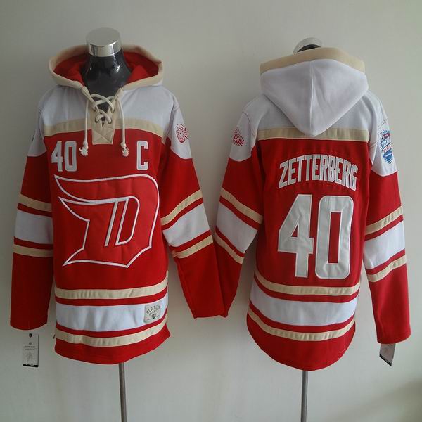 2015 Detroit Red Wings Henrik Zetterberg #40 red white NHL Hooded Sweatshirt C patch