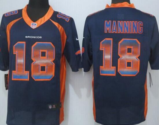 2015 New Nike Denver Broncos 18 Manning Navy Blue Strobe Limited Jersey