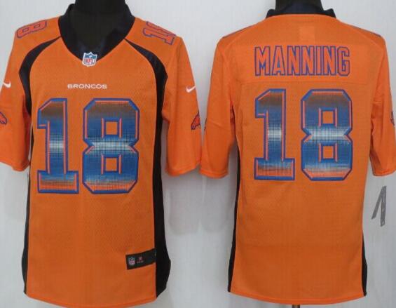 2015 New Nike Denver Broncos 18 Manning Orange Strobe Limited Jersey