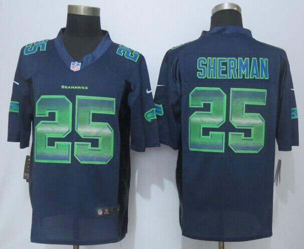 2015 New Nike Seattle Seahawks 25 Sherman Navy Blue Strobe Limited Jersey