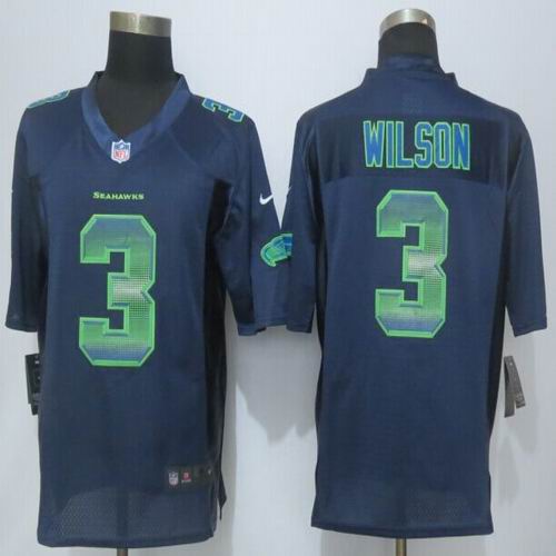 2015 New Nike Seattle Seahawks 3 Wilson Navy Blue Strobe Limited Jersey