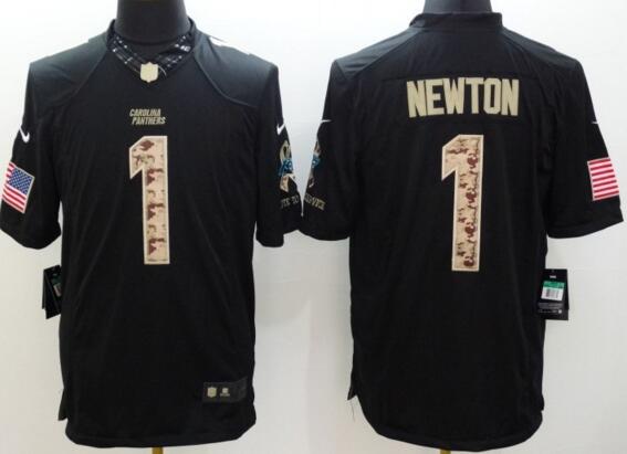 2015 Nike Carolina Panthers 1 Newton Anthracite Salute To Service men usa flag Limited Jersey