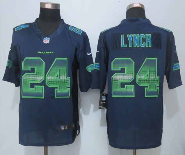 2015 Nike Seattle Seahawks 24 Lynch Navy Blue Strobe Limited Jersey