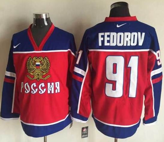 2015 Russia team 91 Sergei Fedorov red ice men nhl hockey jerseys