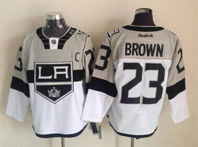 2015 reebok Los Angeles Kings 23 Dustin Brown White Gray men nhl ice hockey  jerseys C patch