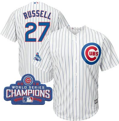 2016 Chicago Cubs Addison Russell Majestic White Mens World Series Champions Home Cool Base Logo Patch Jersey