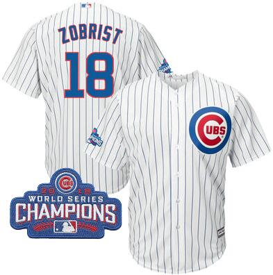 2016 Chicago Cubs Ben Zobrist Majestic White Home Mens World Series Champions Team Logo Patch Player Jersey
