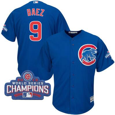 2016 Chicago Cubs Javier Baez Majestic Royal Alternate Mens  World Series Champions Team Logo Patch Player Jersey