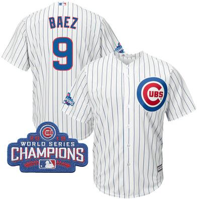 2016 Chicago Cubs Javier Baez Majestic White Home Mens World Series Champions Team Logo Patch Player Jersey