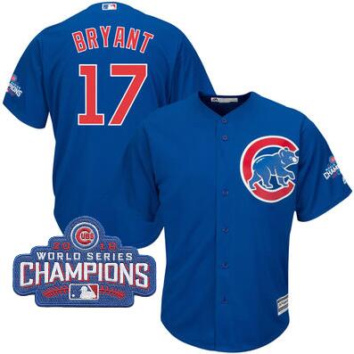 2016 Chicago Cubs Kris Bryant Majestic Royal Alternate Mens  World Series Champions Team Logo Patch Player Jersey