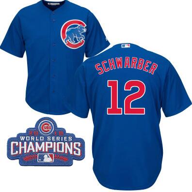 2016 Chicago Cubs Kyle Schwarber Majestic Blue Mens World Series Champions Team Logo Patch Player Jersey