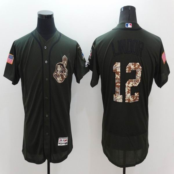 2016 Cleveland Indians 12 Francisco Lindor green camo Flexbase Authentic Collection men baseball mlb Jersey