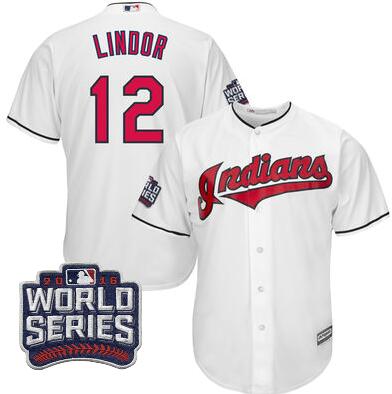 2016 Cleveland Indians Francisco Lindor Majestic White Mens World Series Bound Cool Base Jersey