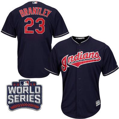 2016 Cleveland Indians MICHAEL BRANTLEY Majestic Navy Mens World Series Cool Base Jersey