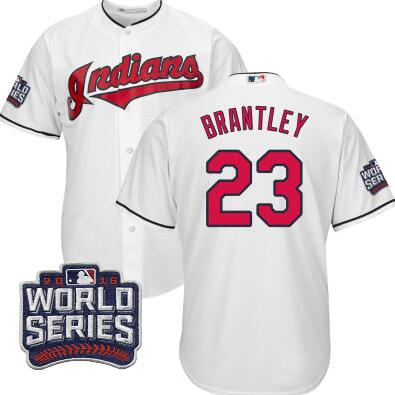 2016 Cleveland Indians MICHAEL BRANTLEY Majestic White Mens World Series Cool Base Jersey