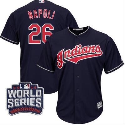 2016 Cleveland Indians Mike Napoli Majestic Navy Mens World Series Cool Base Jersey