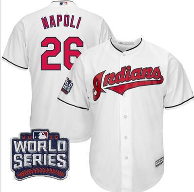 2016 Cleveland Indians Mike Napoli Majestic White Mens World Series Bound Cool Base Jersey