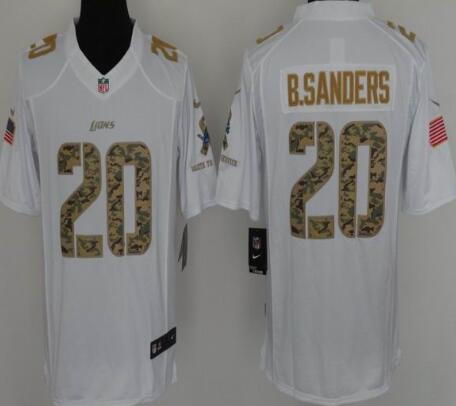 2016 Nike Detroit Lions 20 B.Sanders Platinum White Salute To Service Limited Jersey