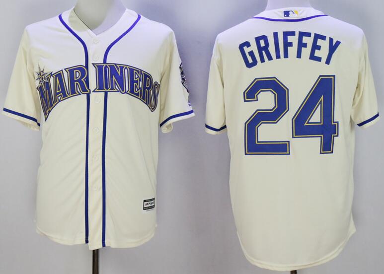 2016 Seattle Mariners 24 Ken Griffey beige Majestic men mlb baseball jerseys