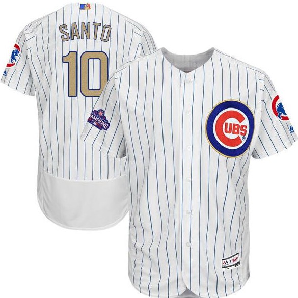 2017 Chicago Cubs 10 Ron Santo Gold Program White Cool men Baseball Jersey