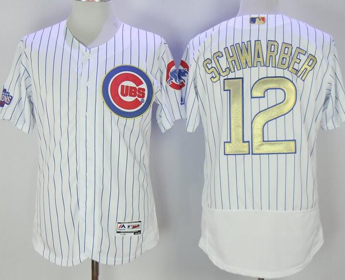 2017 Chicago Cubs 12 Kyle Schwarber Gold Program White Cool men Baseball Jersey