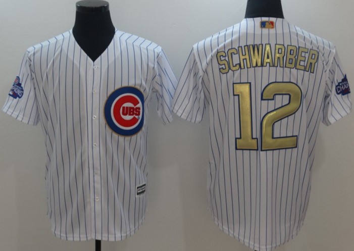 2017 Chicago Cubs 12 Kyle Schwarber Gold Program White Cool men Baseball Jerseys