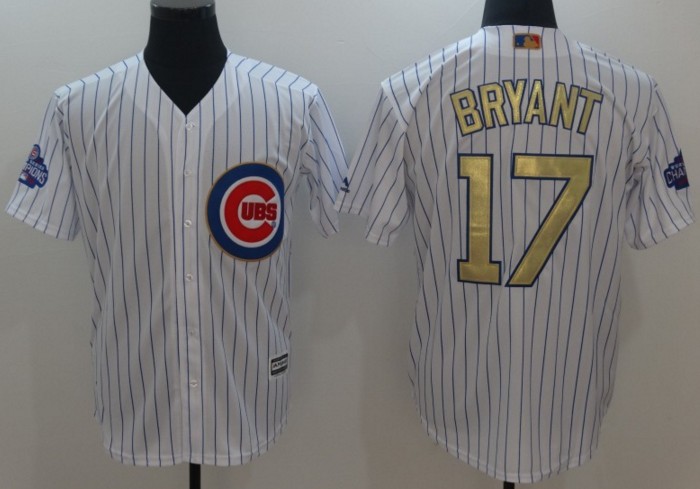 2017 Chicago Cubs 17 Kris Bryant Gold Program White Cool men Baseball Jersey