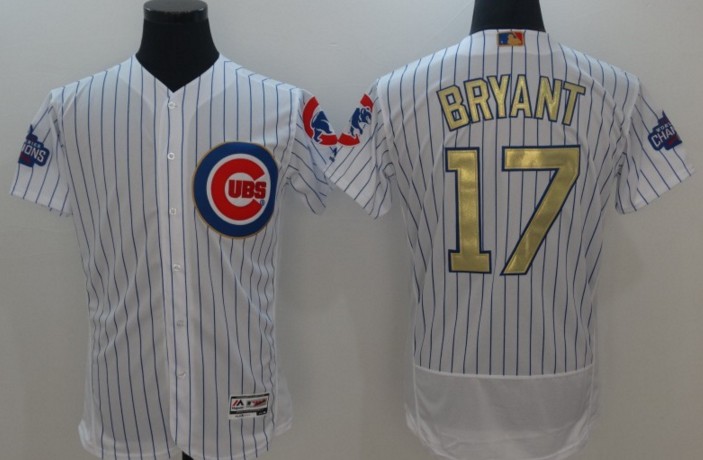 2017 Chicago Cubs 17 Kris Bryant Gold Program White Cool men Baseball Jerseys