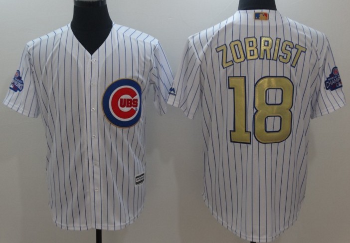 2017 Chicago Cubs 18 Ben Zobrist Gold Program White Cool men Baseball Jerseys